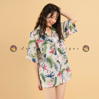 [Có Sẵn] Áo Sơ Mi Nữ Hoa Lá Đi Biển Hawai - SMT10-T