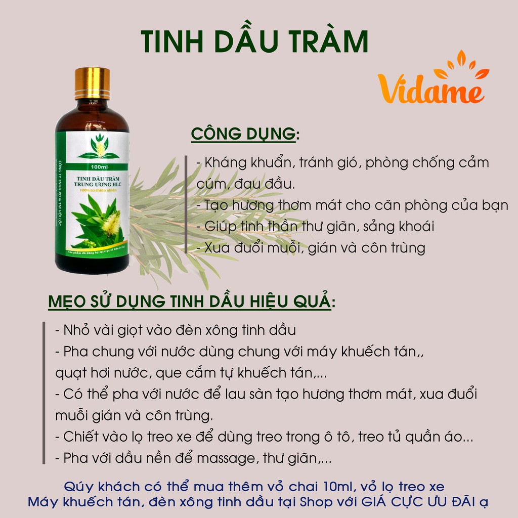 [TRỢ GIÁ] 1 LÍT Tinh Dầu Tràm Gió VIDAME nguyên chất