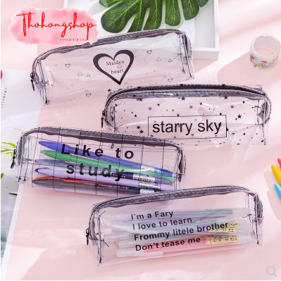 Hộp đựng bút, túi đựng bút trong viền đen Like to study KT 18.6*6.1