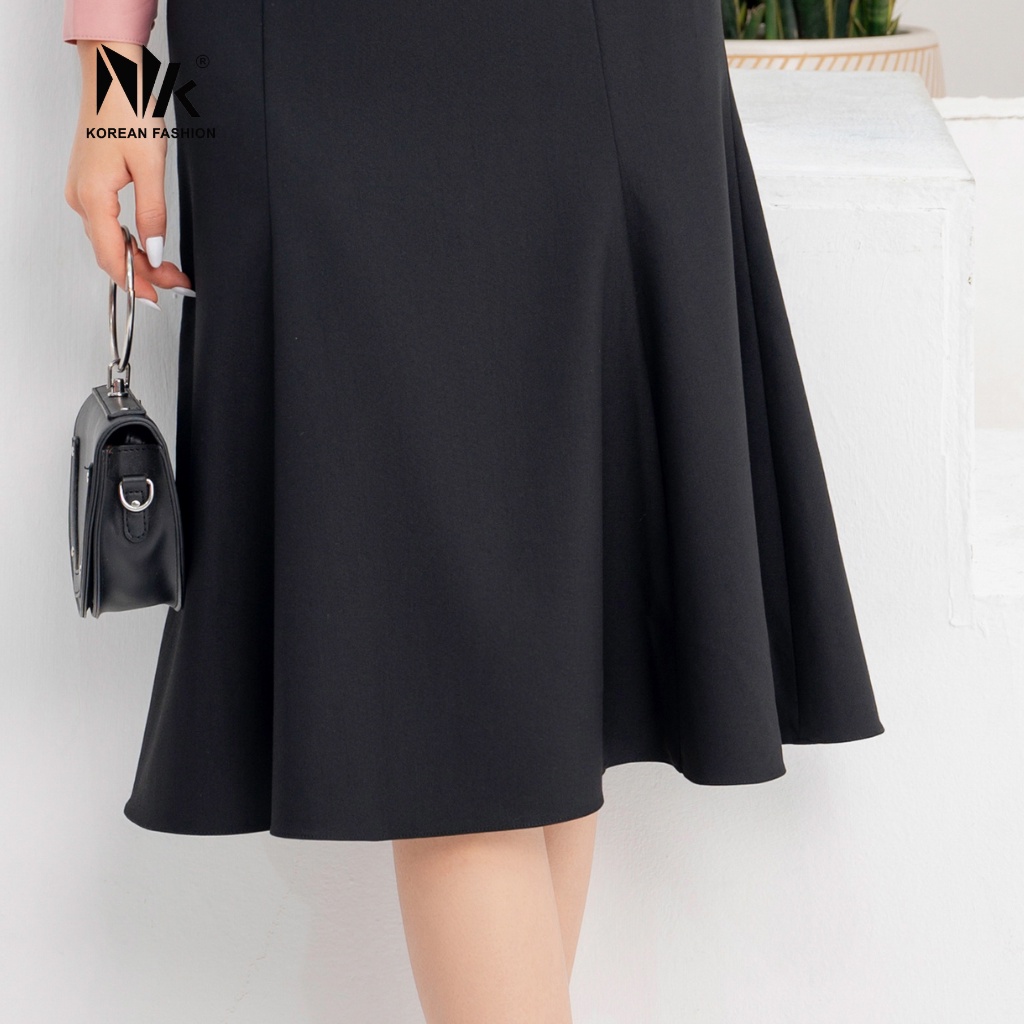 Chân Váy Nữ Công Sở NK Fashion Dáng Dài Đuôi Cá Lệch Kèm Đai Eo, Chất Liệu Co Giãn Nhẹ NKCV2112001