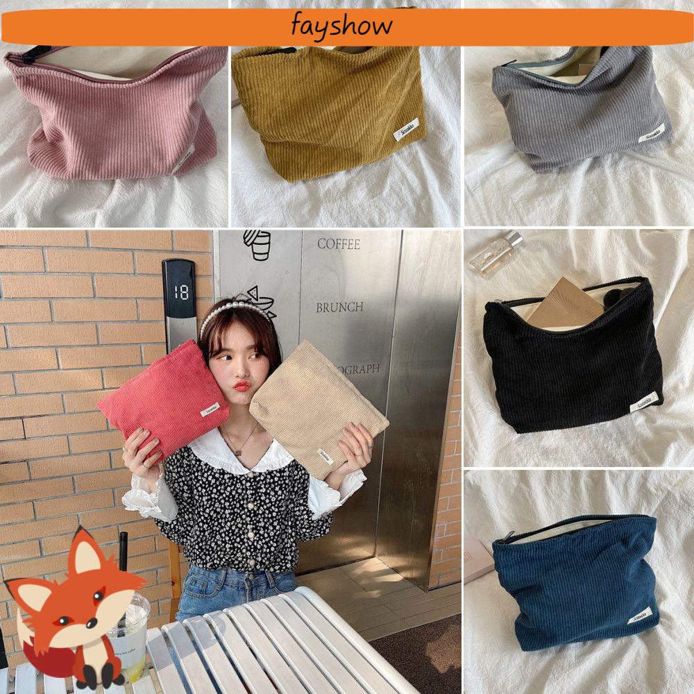 Túi Đựng Mỹ Phẩm Bằng Vải Nhung Cotton Có Khóa Kéo Thời Trang Nhiều Màu Sắc