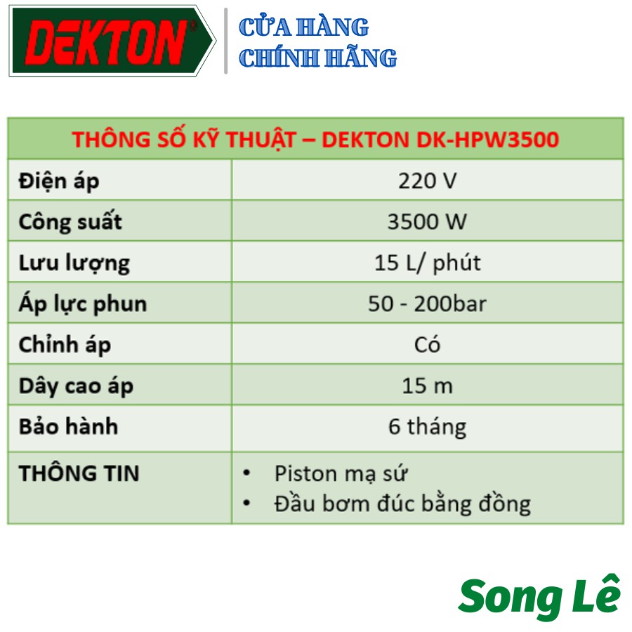 Máy rửa xe cao áp Dekton DK HPW3500 công suất 3500w công nghiệp