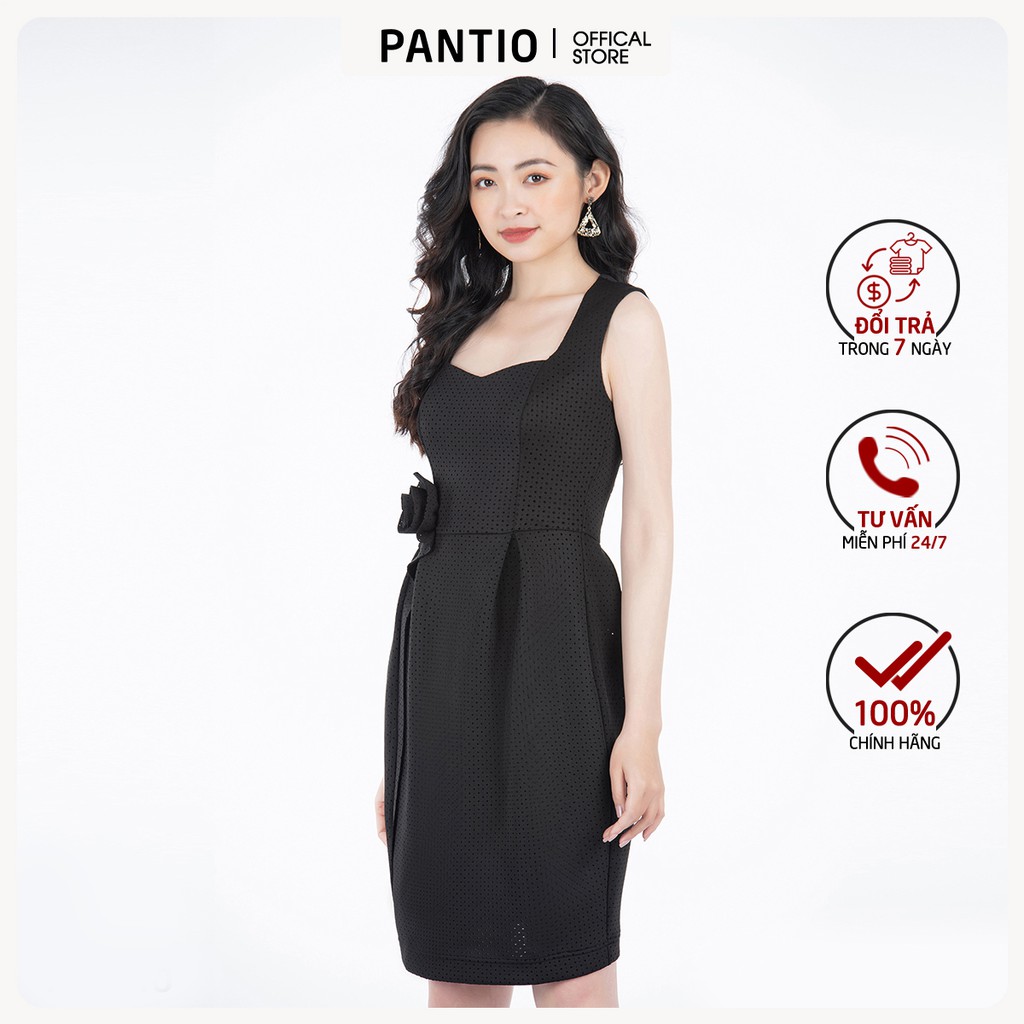 Đầm công sở chất liệu cotton dáng ôm gắn hoa 3D phần eo FDC92834 - PANTIO