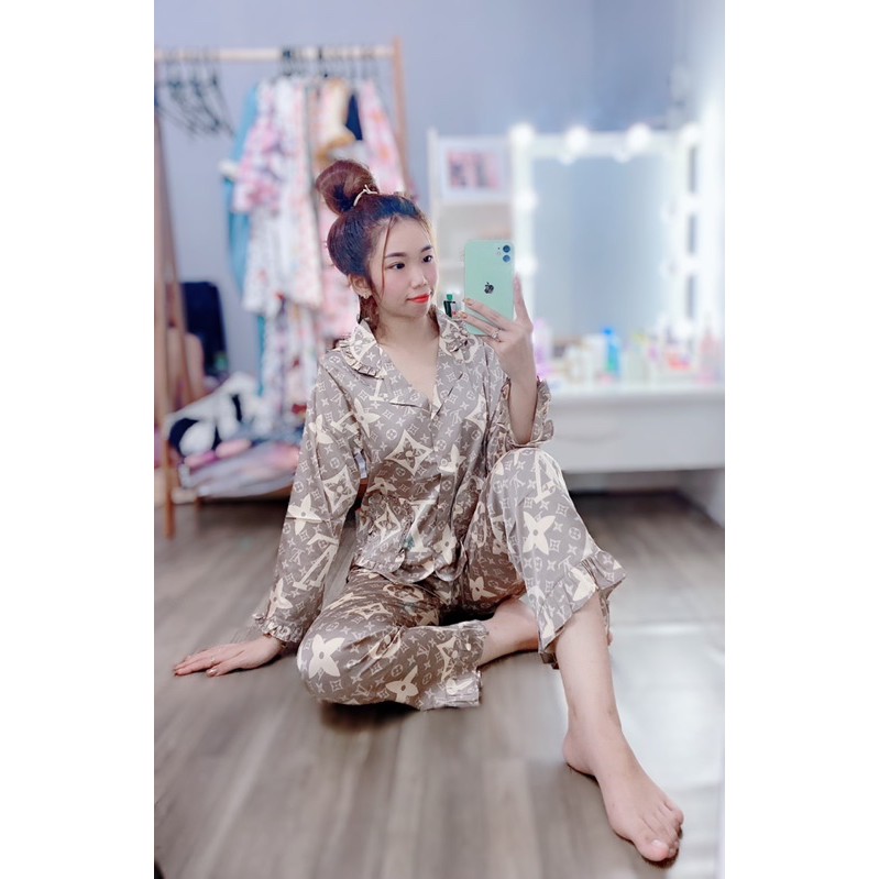 Pijama tay dài quần dài Lv cực sang lụa QUẢNG CHÂU LOẠI 1