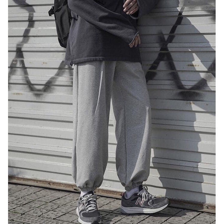 Q014 Quần jogger xám đen Ulzzang nam nữ hiphop, quần thể thao dài nỉ cạp chun mặc nhà, đi chơi ống rộng bo giá rẻ