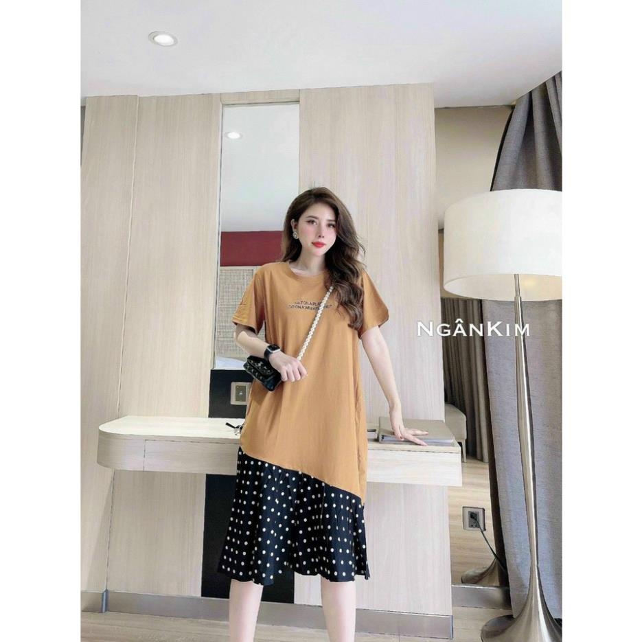 Đầm Bầu Dáng Suông cotton phối Voan giả chân váy