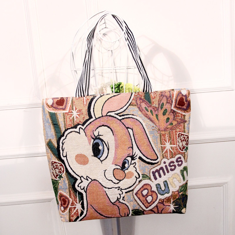 Túi Đeo Vai / Xách Tay Một Bên Vai Bằng Vải Bạt In Họa Tiết Hoạt Hình Thân Thiện Môi Trường Cho Nữ