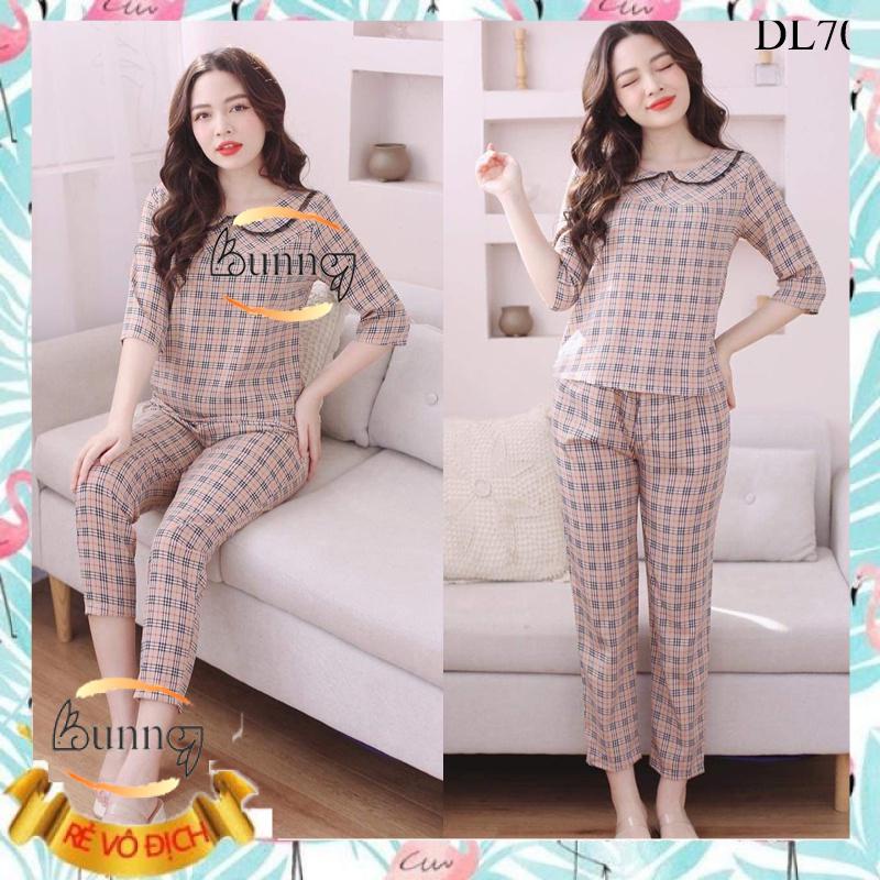 [Bunny] ĐỒ MẶC NHÀ SAU SINH CHẤT LIỆU LỤA, QUẦN ÁO MẶC NHÀ FOM DÁNG ĐẸP HỌA TIẾT CARO ĐẸP
