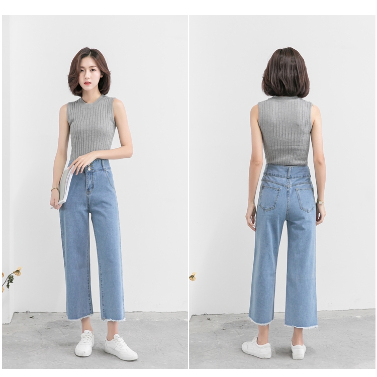 SUXI Quần Jeans Nữ Lưng Cao Ống Rộng Kiểu Hàn Quốc