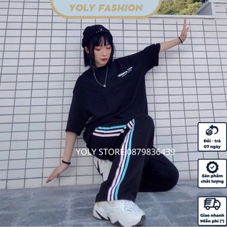 Quần thể thao 3 sọc nữ nam ống suông dài rộng tập gym tập thể dục-Quần thể thao Culottes vải xịn bền đẹp