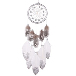 [FORU] Whitelotous Silver Bead White Dream Catcher with Feather Home Wall Hanging Decor