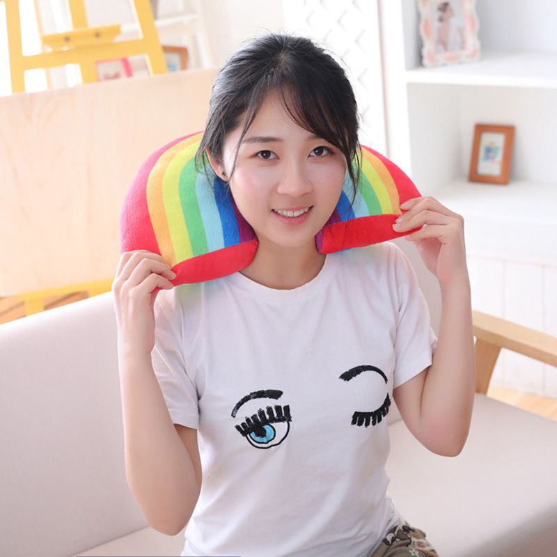 Gối Kê Cổ Hình Chữ U Màu Cầu Vồng Trang Trí Phòng Ngủ Cho Bé