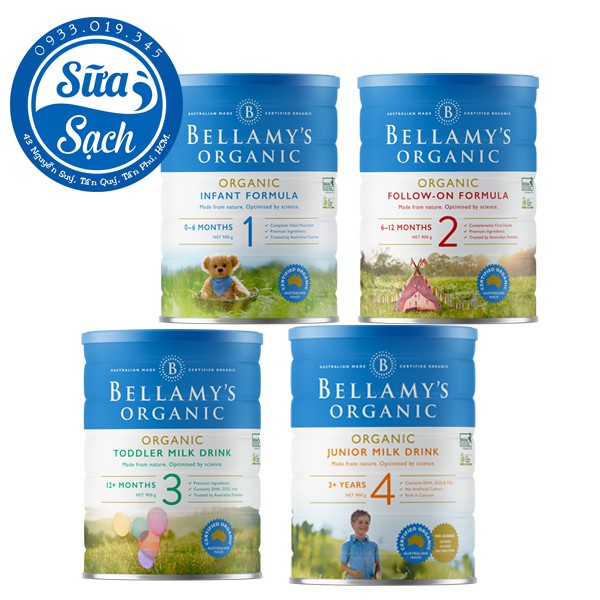 (Kèm quà) Sữa bột Bellamy's Organic số 1 , 2 , về 3, 4 Lon 900g (date 2024)