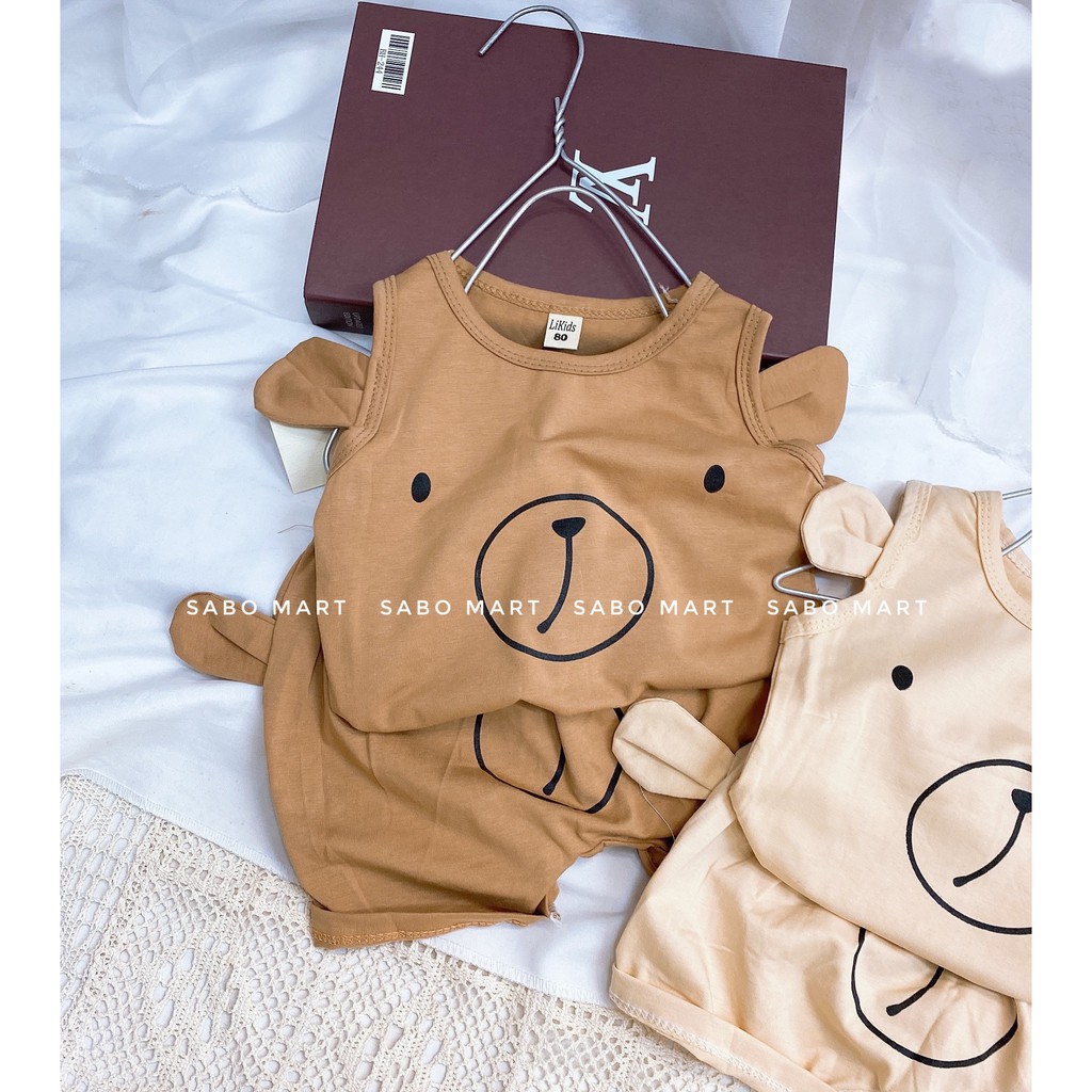 Bộ Ba Lỗ Sát Nách Tai Gấu Cá Tính Chất Cotton 100% Mềm Mát Cho Bé