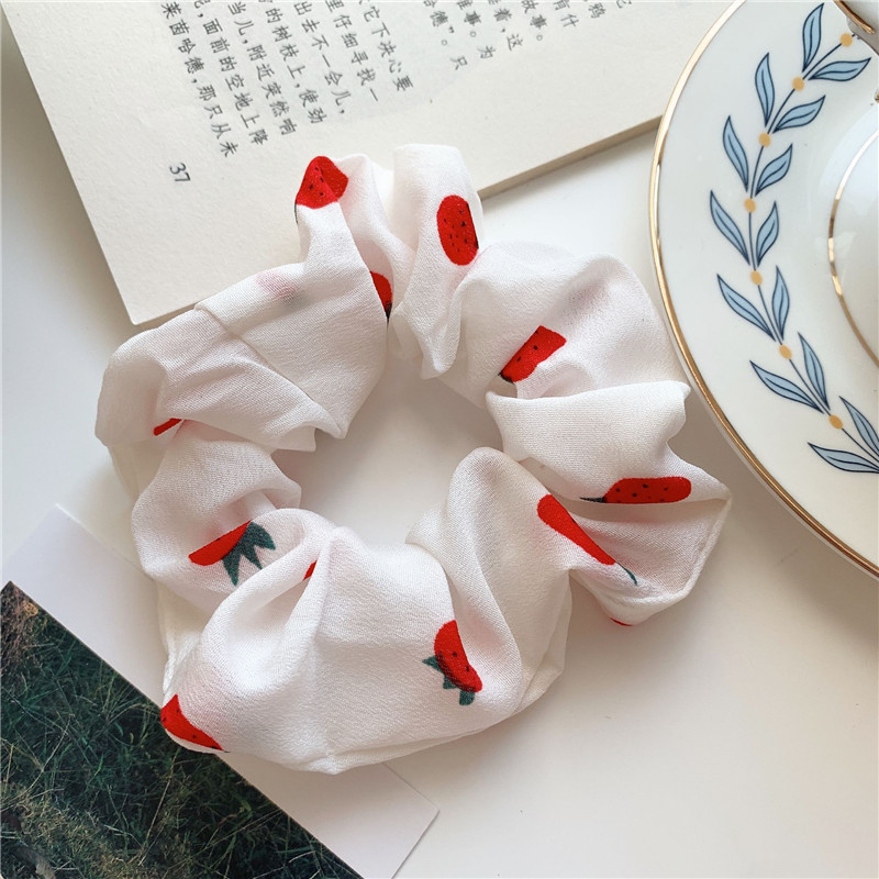 Dây buộc tóc họa tiết dâu tây phong cách retro đơn giản cho nữ