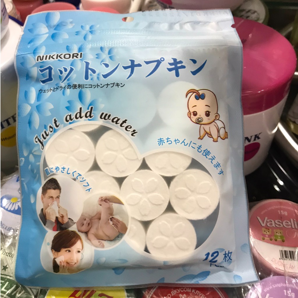 Khăn nén NIKKORI Okamura gói 50c giúp tẩy trang, lau mặt dạng viên nén tiện lợi, an toàn cho cả trẻ sơ sinh