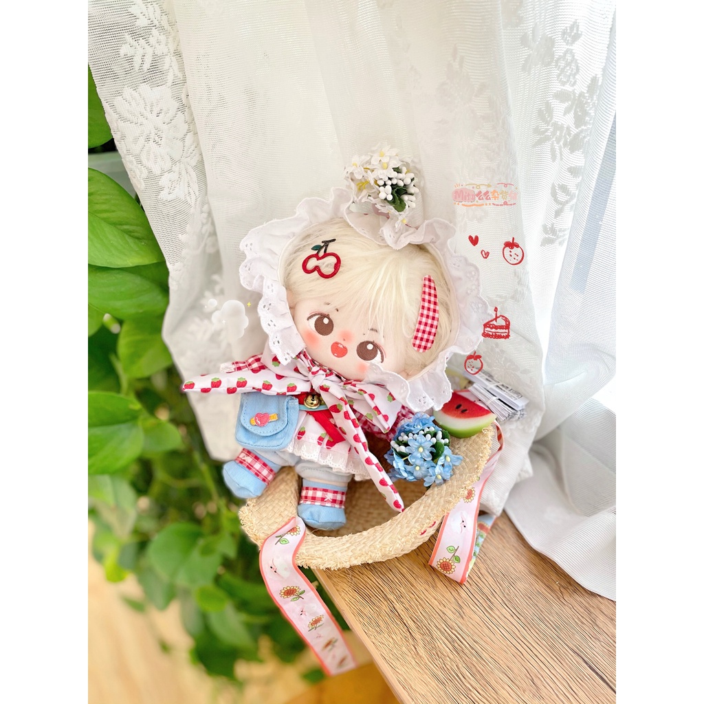 Bộ đồ Dâu mọng nướ cho bé doll 15cm 20cm