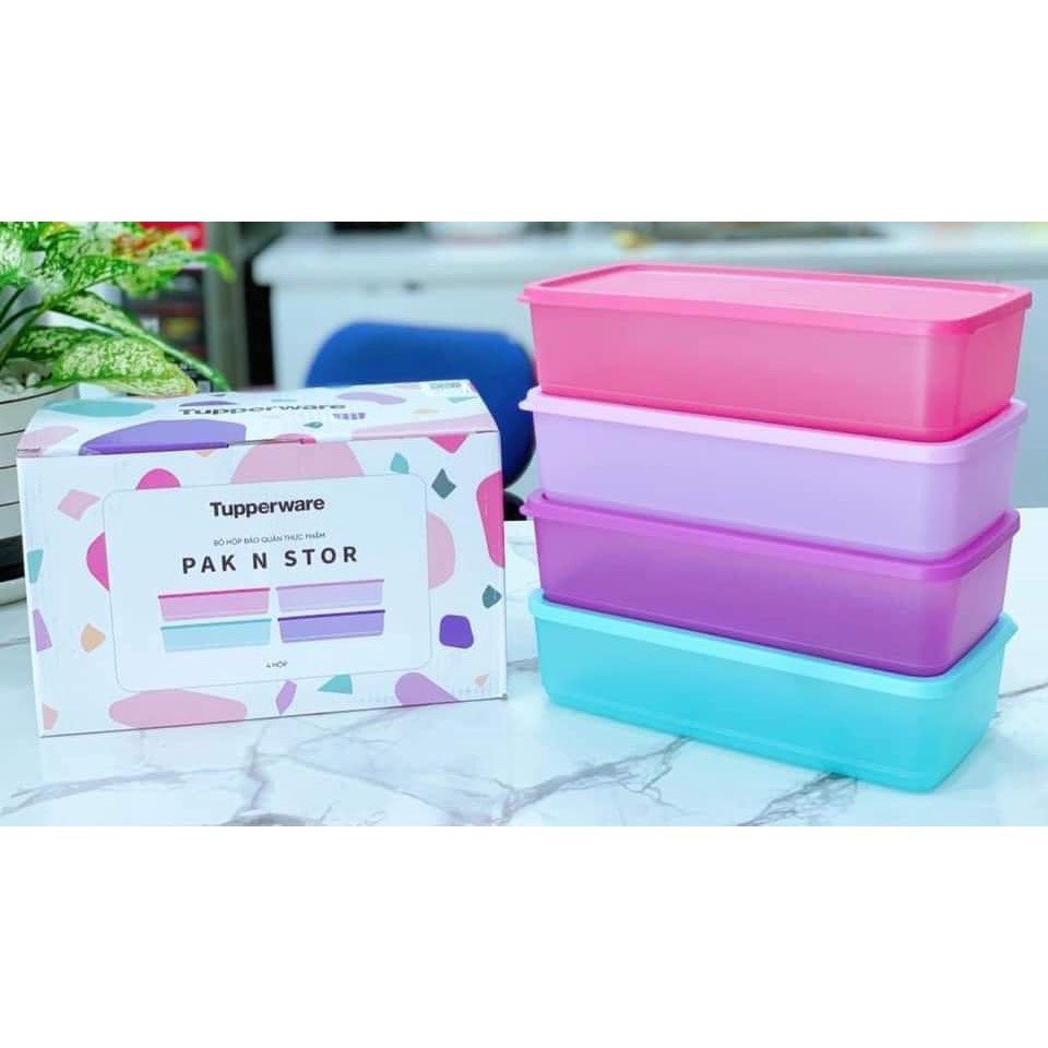 Bộ hộp trữ mát Tupperware Pak n Stor (4 hộp) - Hàng chính hãng - Bảo hành trọn đời - Nhựa nguyên sinh, an toàn sức khỏe