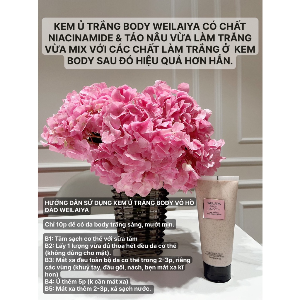 Kem dưỡng trắng, tẩy da chết body vỏ hồ đào Weilaiya