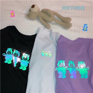 [ PINK ] Áo thun Phản Quang 7 màu 3 CHÚ GẤU CUTE