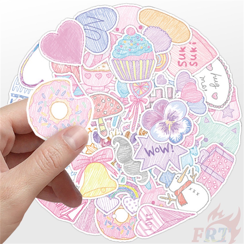 Bộ 100 Cái ❉ Miếng Dán Trang Trí Mini Họa Tiết Vẽ Tay Dễ Thương ❉ Miếng Dán Đề Can Chống Thấm Nước Thời Trang Tự Làm