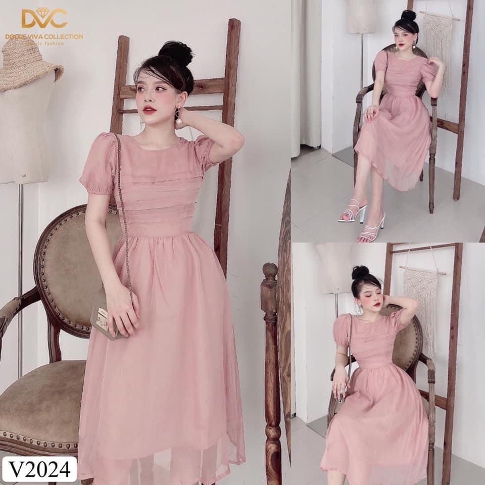 Váy hồng dáng xòe xếp ly tay bồng - SAMSAM1287 | BigBuy360 - bigbuy360.vn