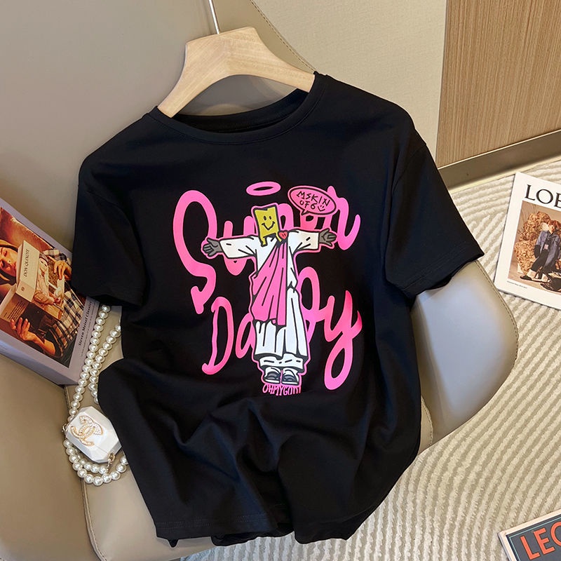 Áo Thun Ngắn Tay Dáng Rộng Thiết Kế Dễ Thương Giản Dị Dễ Phối Đồ Dành Cho Nữ Sinh