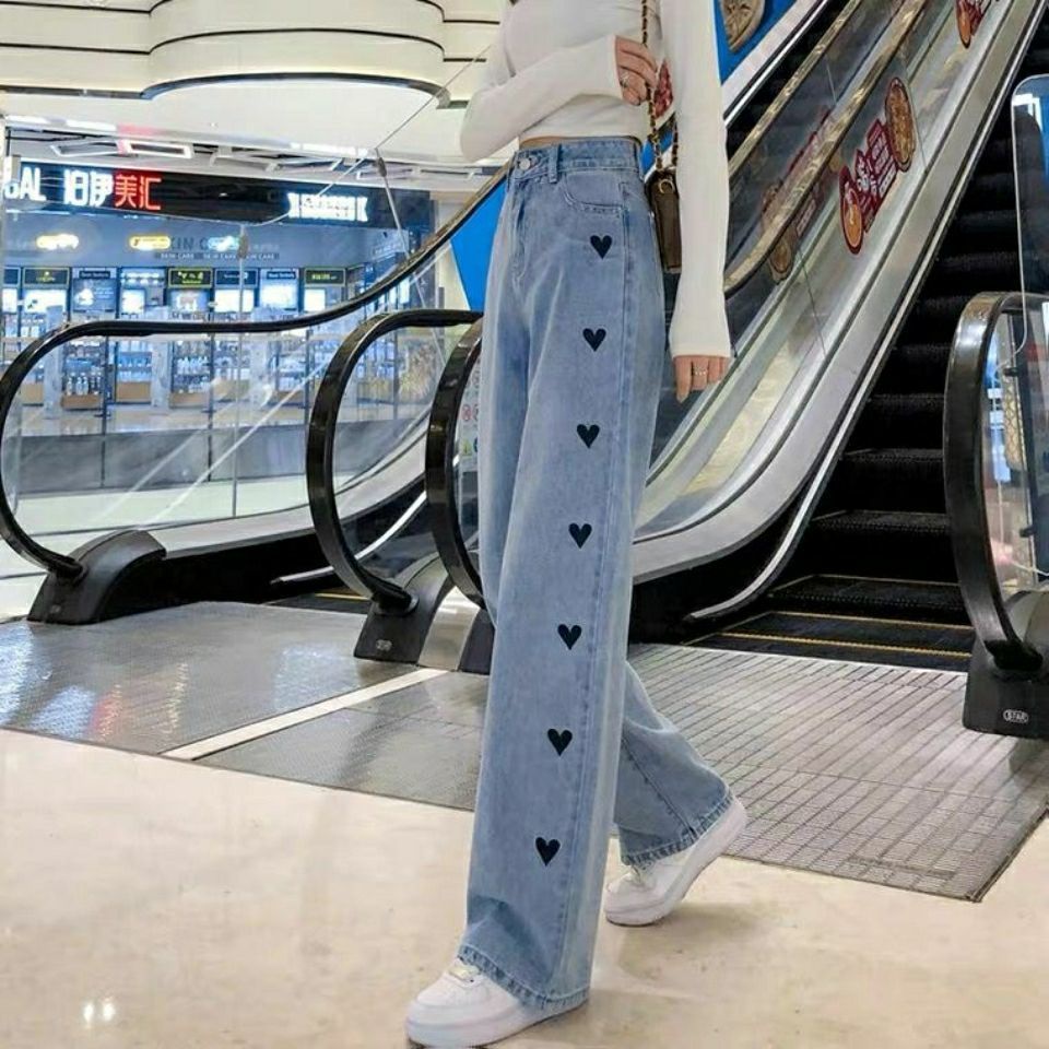 Jiashucheng Quần Jean Ống Rộng Dáng Suông Dễ Phối Đồ Phong Cách Mới Xuân Thu Hong Kong Cho Nữ Sinh 2022
