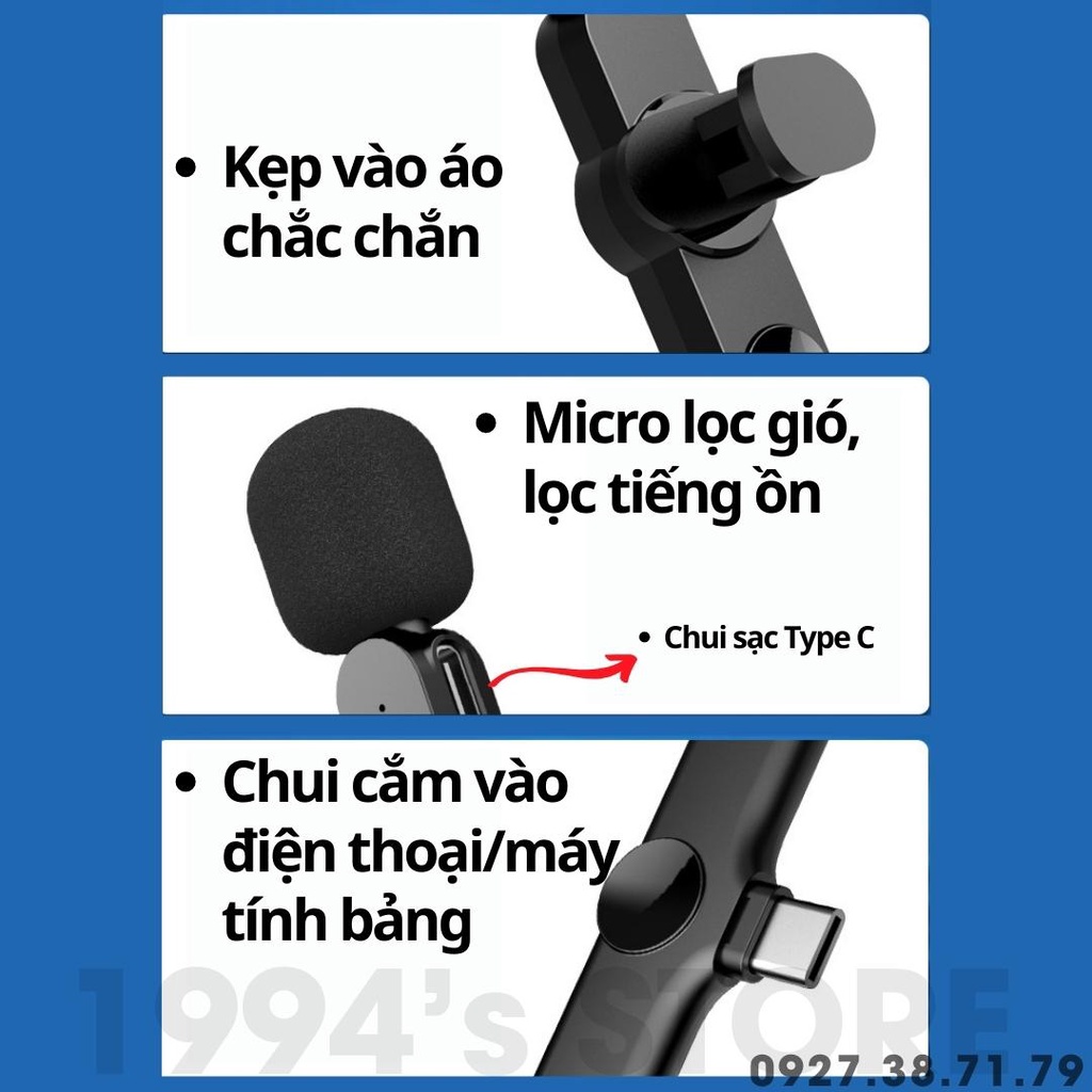 Micro cài áo không dây Version 2 - kết nối 2.4G xa 20m - Dùng để livestream, quay vlog, Tiktok, thu âm, quay video từ xa