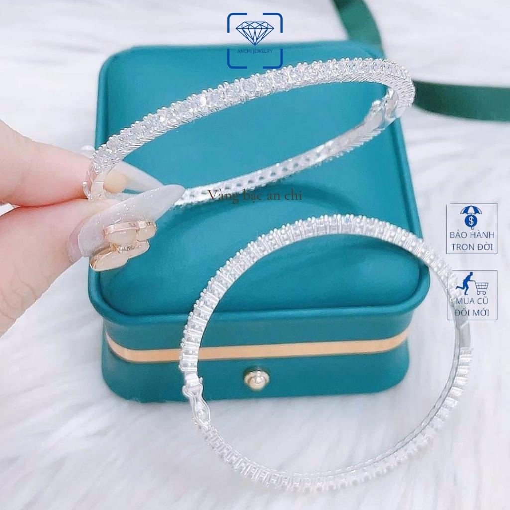Lắc tay bạc kiềng cứng đính full đá cao cấp có giấy của tiệm vàng Anchi jewelry