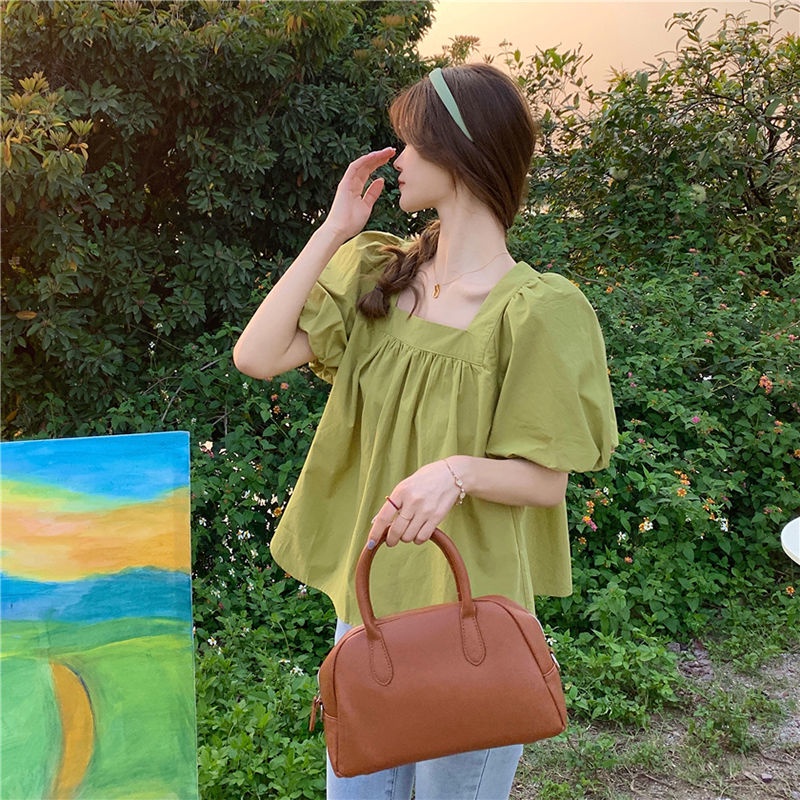 Áo Sơ Mi Tay Ngắn Phồng Cổ Vuông Thời Trang Dành Cho Nữ