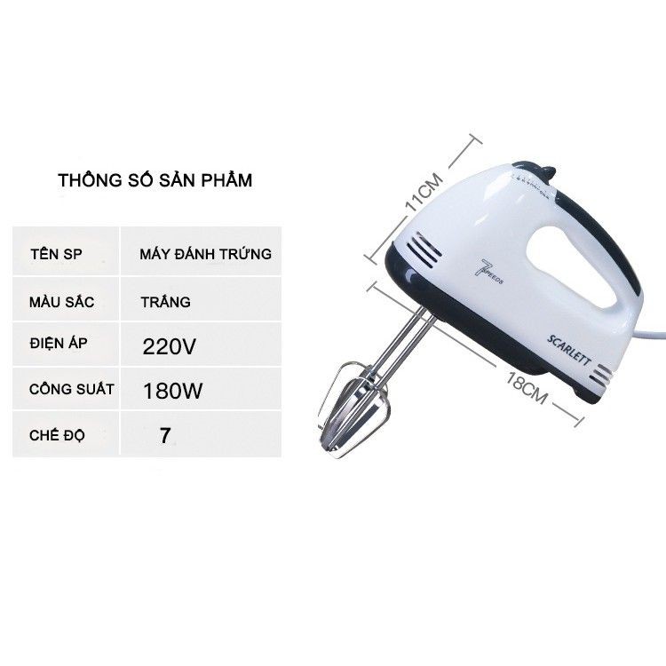 Máy Đánh Trứng Cầm Tay 7 Tốc Độ Công Suất 180W Scarlett HE133 - Tiết Kiệm Thời Gian Và Điện Năng