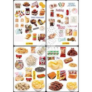 Sticker washi A4 [ ĐỒ ĂN VẶT + SNACK] Dạng Lì Trang Trí Bullet Journal Siêu Đẹp (117008-117011)