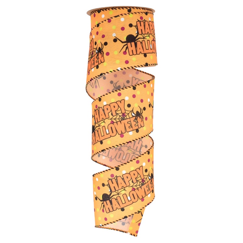 Set 6 Cuộn Ruy Băng Polyester In Họa Tiết Halloween Dùng Gói Quà Trang Trí