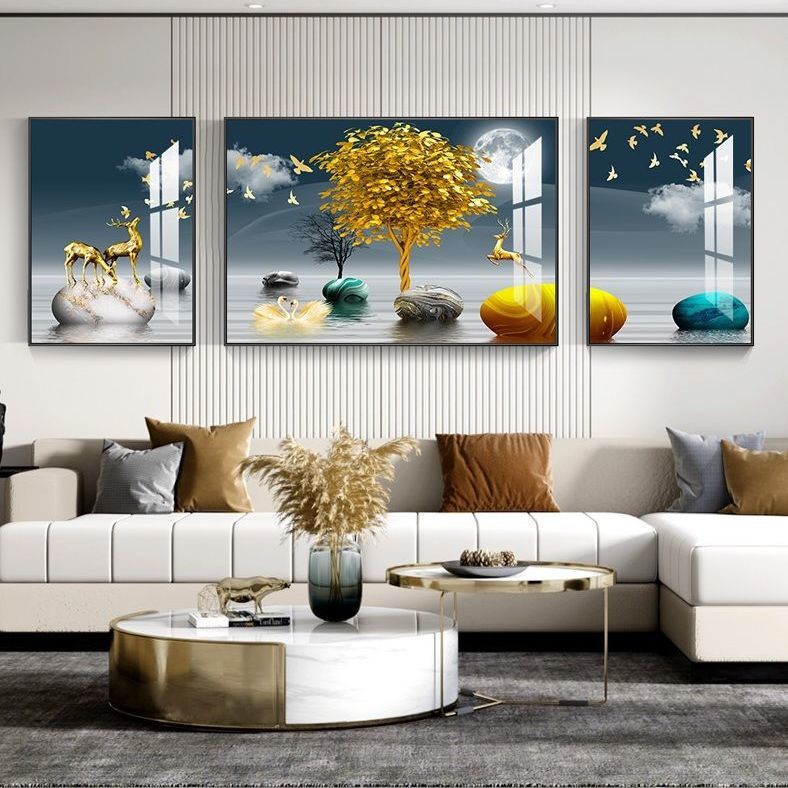 tranh trang trí phòng khách phong cách Trung Quốc mới bức cảnh sứ pha lê nạm kim cương thủy ủng hộ bầu không khí