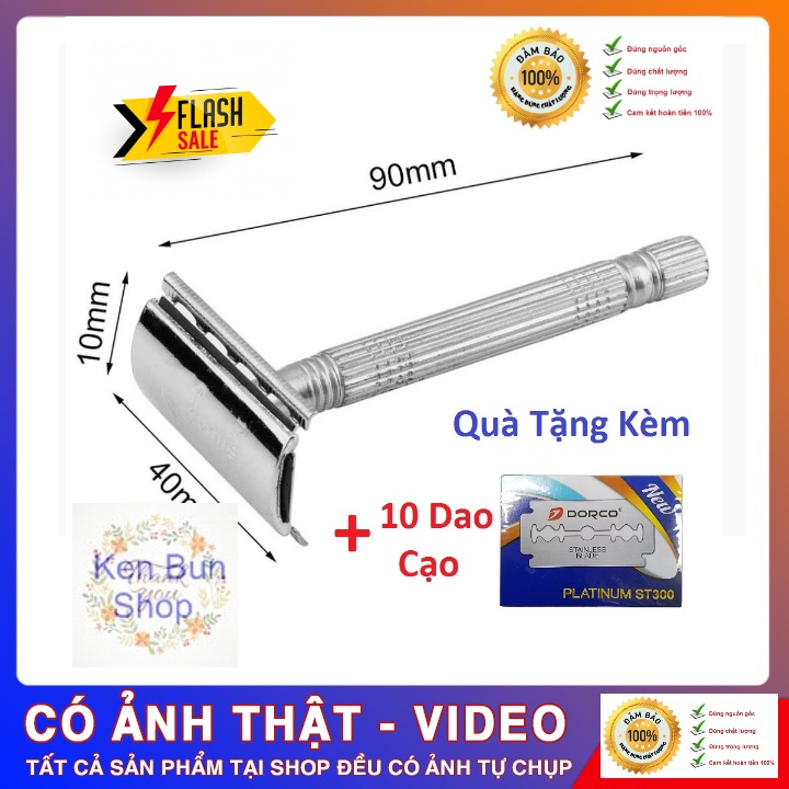 Dao cạo râu cán tháo rời INOX cạo 2 mặt thay thế lưỡi cạo tiện lợi, Tặng kèm 10 lưỡi dao Dorco 2 lưỡi Cực Hot