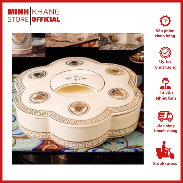 Bộ Khay Sứ Đựng Bánh Mứt Kẹo Cao Cấp Versace Trắng - Mã 088-R5, Thích Hợp Dùng Trong Ngày Lễ Tết, Các Buổi Tiệc.