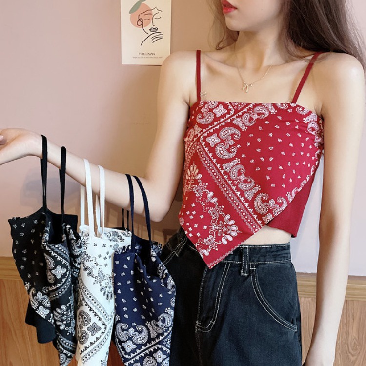 Áo Dệt Kim Hai Dây In Họa Tiết Phong Cách Gothic Quyến Rũ