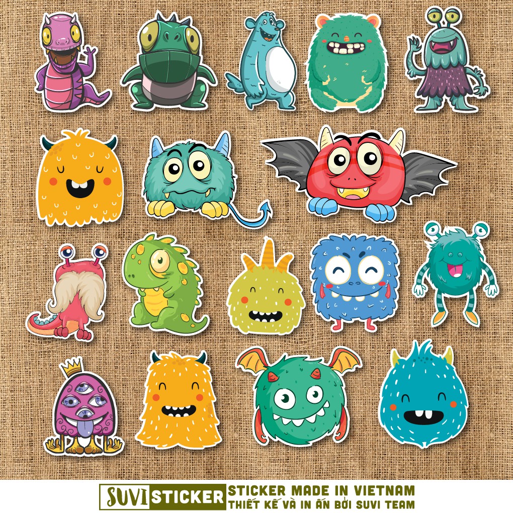 50 Sticker Cute Monster chống nước sticker dán laptop, điện thoại, đàn guitar, mũ bảo hiểm, vali. MSP: A07