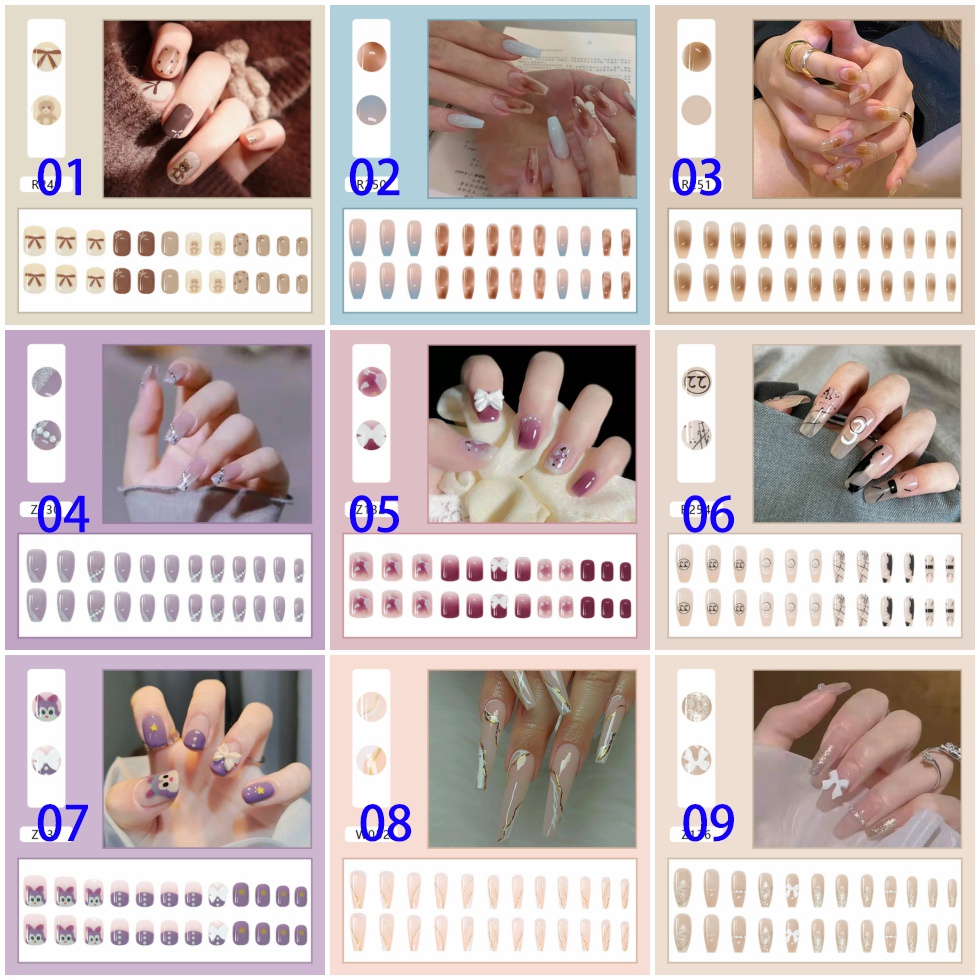Set 24 Móng Tay Giả dài trong suốt đính nơ đá Gắn Nơ Xinh Xắn Thời Trang Cá Tính Cho Nữ móng giả đính nơ Kèm Keo Dán