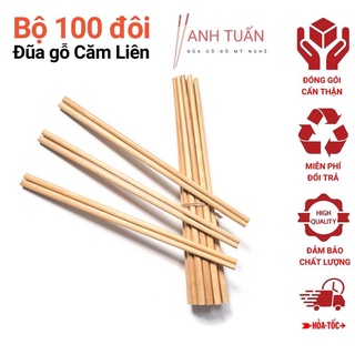 [Freeship] Bộ 100 đôi đũa ăn cơm gỗ CĂM LIÊN tự nhiên không hoá chất không cong vênh