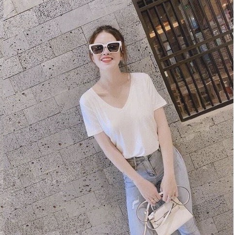 Áo phông GAP ngắn tay cổ tim nhiều màu chất liệu Cotton mát CW 9033