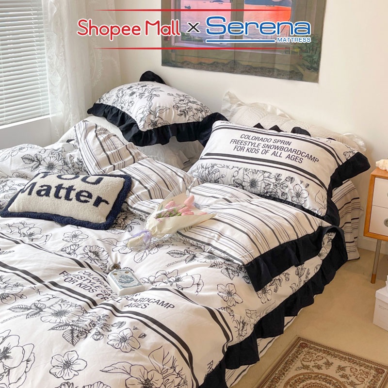 Chăn Ga Gối Đệm 5 Món Cotton Living SERENA Chính Hãng Bộ Ra Grap Drap Gối Nệm Đệm Trần Bông Trải Phủ Giường Cao Cấp