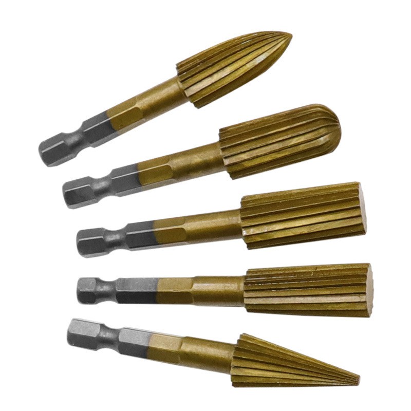 Wholesale High Speed ​​Steel Woodworking Rotary Files Electric Grinding Head 6.3mm Handle 5 Piece Set Hexagonal Special-shaped