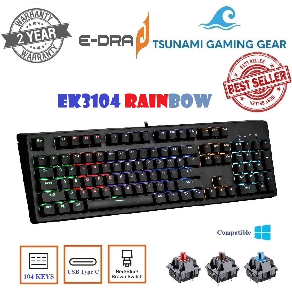 Bàn phím cơ EDra EK3104 Huano Switch version 2021/ Led Rainbow 7 màu Hàng chính hãng