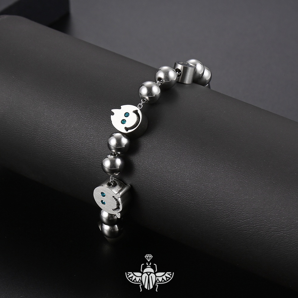 Vòng Tay Thép Titan Phối Mặt Cười Thời Trang Cá Tính