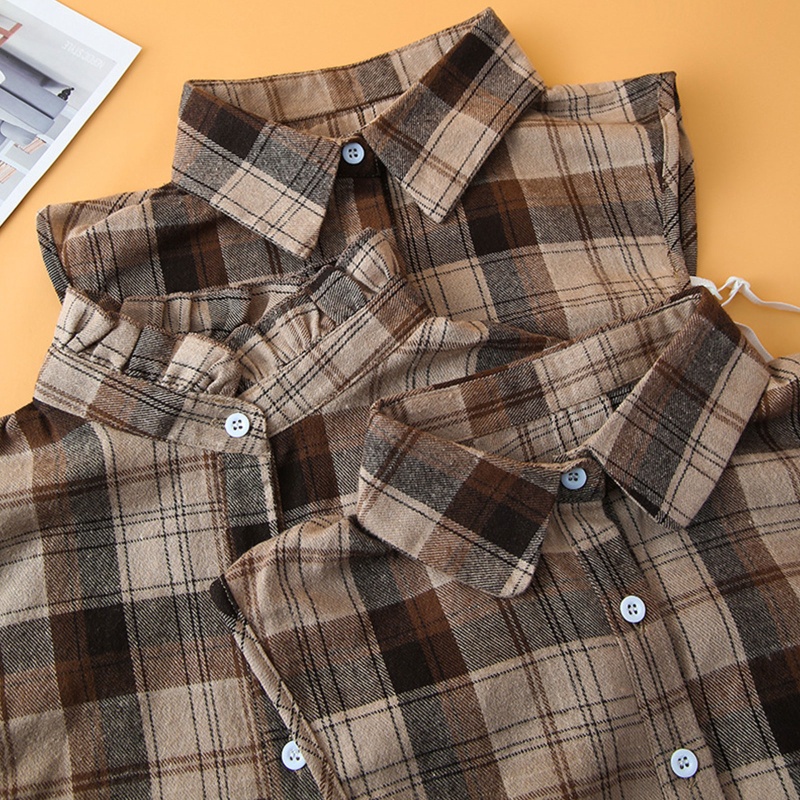 Set 2 Món Áo Sơ Mi Giả Cổ Bẻ In Họa Tiết Cà Phê Phối Cúc Áo Sơ Mi Nối Dài Viền Giả