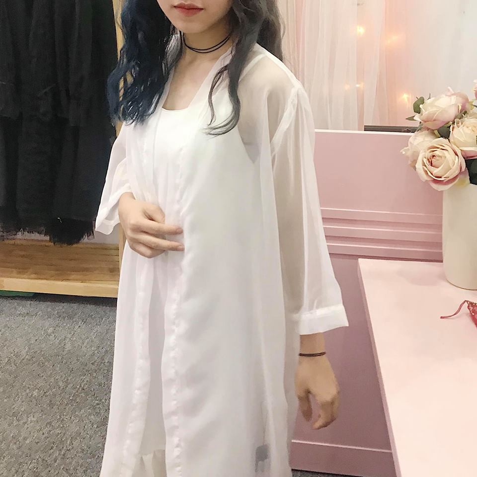 Áo Nữ Đi Biển Kimono Basic CaoCaobycaochen 2 Màu Đen Trắng Có Bigsize