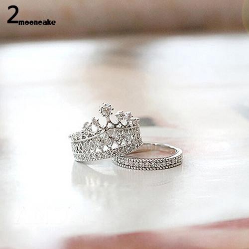 Set 2 nhẫn đeo tay kim loại đính đá màu thời trang cho nữ