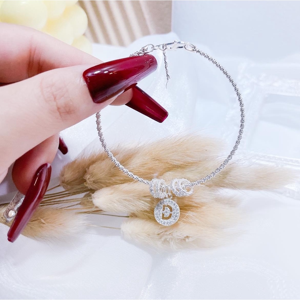 Lắc tay bạc nữ mặt chữ cái thời trang cá tính, vòng tay chất liệu bạc ý cao cấp